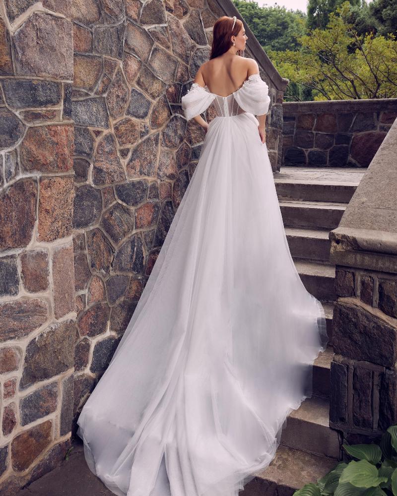 La22125 off the shoulder or strapless wedding dress with lace and tulle2